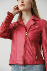 Kurze Damen Lederjacke aus weichem Lammnappa in Rot