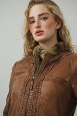 Leichte wattierte Damen Lederjacke mit Fellbesatz aus Lammnappa