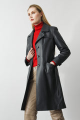 Damen Kurzmantel aus Handschuhweichem Lammnappa in Graphit mit Gürtel