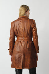 Damen Kurzmantel in Lammnappa Qualität mit Gürtel in Kastanie braun