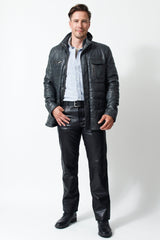 Langer Herren Lederparka aus Lammnappa wattiert in anthrazit vintage Look