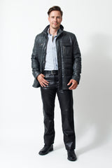 Langer Herren Lederparka aus Lammnappa wattiert in anthrazit vintage Look