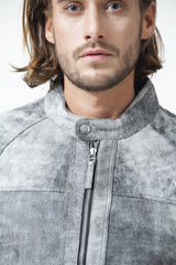 Herren Lederjacke in geschliffenes Lammleder in Jungle Optik Grau