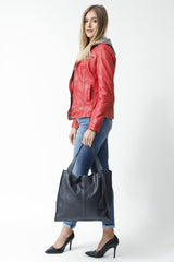 Leichter weicher Damen Leder Shopper in dunkel blau, verstellbarer Trageriemen