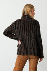 Halblange Damen Kaninchen Strickjacke dunkel Braun in Baumwolle gewebt