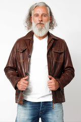 Halblange Herren Lederjacke aus Lammnappa Braun antik vintage Look