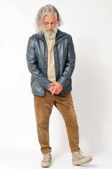 Halblange Herren Lederjacke aus Lammnappa Blue Vintage Look leicht wattiert