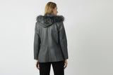 Damen Parka Lammnappa grey und crashoptik mit Kapuze und Fellrand
