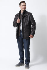 Long Herren Leder Parka aus Lammnappa Braun mit doppelkragen