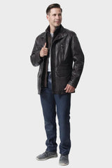 Long Herren Leder Parka aus Lammnappa Braun mit doppelkragen
