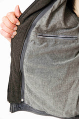 Herren Lammnappa Lederjacke Bikerstyle Blue Grey Vintage Look mit Kapuze