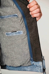 Herren Lammnappa Lederjacke Bikerstyle Ocean Blue Antik Look mit Kapuze