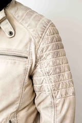 Herren Lederjacke Lammnappa Biker Style Offwhite Vintage Look mit Kapuze