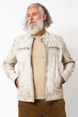 Kurze Herren Lammnappa-Lederjacke im Biker Look in offwhite vintage Optik