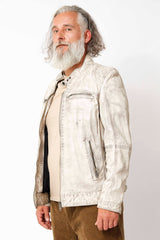 Kurze Sportliche Herrenlederjacken Lammnappa in Offwhite vintage Look Stehkragen