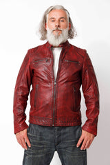 Herren Lammnappa-Lederjacke im Biker Look in Red vintage Optik Stehkragen