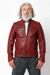 Herren Lammnappa-Lederjacke im Biker Look in Red vintage Optik Stehkragen