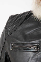 Sportliche Herrenlederjacke Lammnappa in schwarz Bikerjacken Style mit Stehkragen