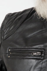 Sportliche Herrenlederjacke Lammnappa in schwarz Bikerjacken Style mit Stehkragen