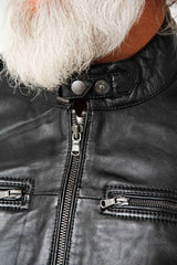 Kurze Herrenlederjacken schwarz Lammnappa Bikerjacken Style mit Stehkragen