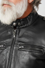 Kurze Herrenlederjacken schwarz Lammnappa Bikerjacken Style mit Stehkragen