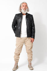 kurze Herrenlederjacke Lammnappa in schwarz Bikerjacken Style mit Stehkragen