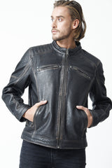 Herren Biker Lederjacke in Neuseeland Lammnappa und Stehkragen