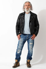 Kurze Herren Bikerlederjacke aus New Zealand Lammnappa schwarz Bubble Effekt