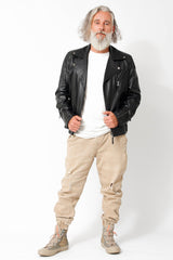 Kurze Herren Bikerstyle Lammnappalederjacke schwarz feinste Qualität mit Asymmetrischen Reißverschluss