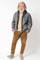 Echte Herren Lammnappa Lederjacke Bikerstyle Blue Grey Vintage Look mit Kapuze