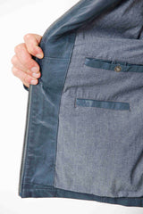 Kurze Herren Lederjacke aus Lammnappa in Dark Blue washed wattiert