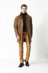 Herren Lammfelljacke mit doppelkragen in Merinollamm Pelzvelour Toupe mit Reißverschluss