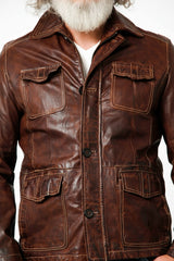 Längere Herren Lederjacke aus Lammnappa Braun antik vintage Look