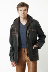 Braune Herren Lederjacke aus Lammnappa mit Kapuze Leder Schmidt Online