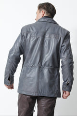 Herren Lederparka sportiv aus Lammnappa in grau leicht wattiert