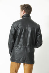 Längerer Herren Lederparka sportiv aus Lammnappa in schwarz leicht wattiert