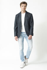 Perforiertes echtes Leder-Herren Sakko Lammnappa ohne Quer-Naht d .Blau Top Qualität