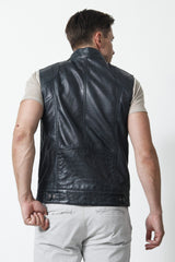 Herren Weste in Lammnappa anthrazit mit Stehkragen und Reißverschluss