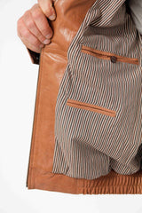 Herren Lederblouson Lammnappa Stehkragen in Mais mit Kontrast ohne Wattierung