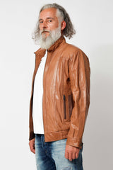 Herren Lederblouson Lammnappa Stehkragen in Mais mit Kontrast ohne Wattierung