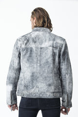 Herren Lederjacke in geschliffenes Lammleder in Jungle Grau mit Stehkragen