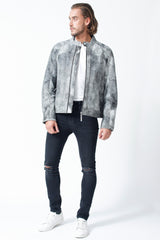 Herren Lederjacke in geschliffenes Lammleder in Jungle Grau mit Stehkragen