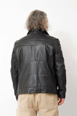 Kurze Herren Lederjacke aus Lammnappa in schwarz wattiert zeitlos