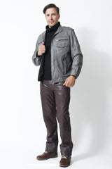 kurze Herren Lederjacke in Kringel Grey Lammnappa aus Lammnappa
