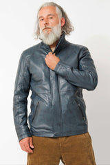 Halblange Herren Lederjacke aus Lammnappa Blau Vintage Look leicht wattiert