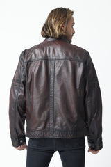Herren Biker Lederjacke aus Lammnappa in Bordo-Schwarz Vintage Look