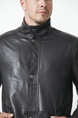 Herren Lederjacke mit Stehkragen in Lammnappa Braun -Leder Schmidt Online