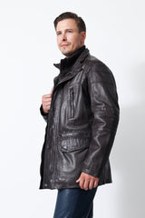 sportlicher Herren Lederparka aus top Lammnappa in Braun wattiert