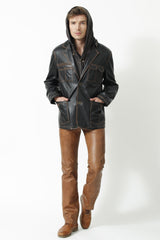 Kapuzenjacke in Braun Lammnappa für Herren Leder Schmidt Online