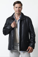 Herren halblange Lederjacke in Lammnappa schwarz Leder Schmidt